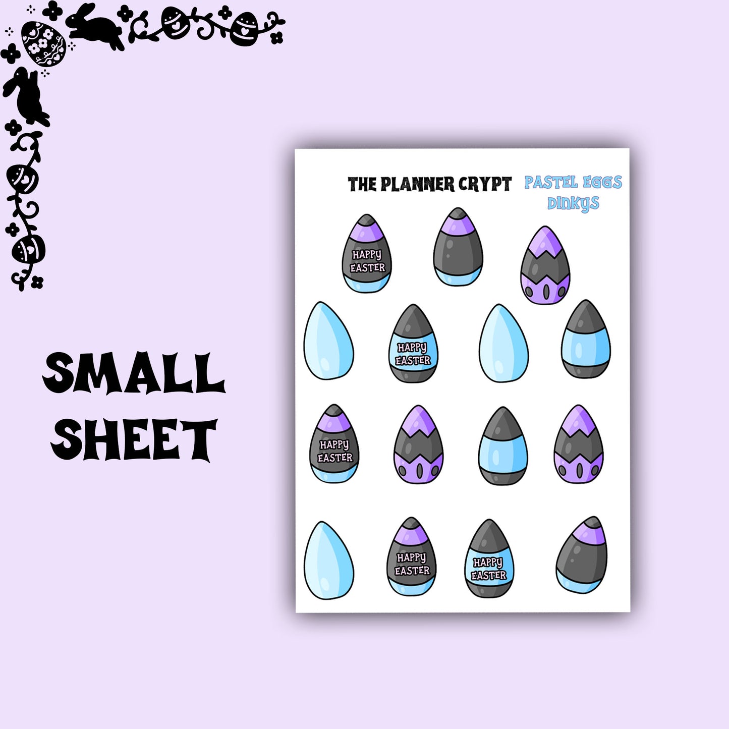 easter stickers, planner stickers, pastel goth, vertical planner, small journal, cute stickers, functional sticker, spooky bunny, goth egg