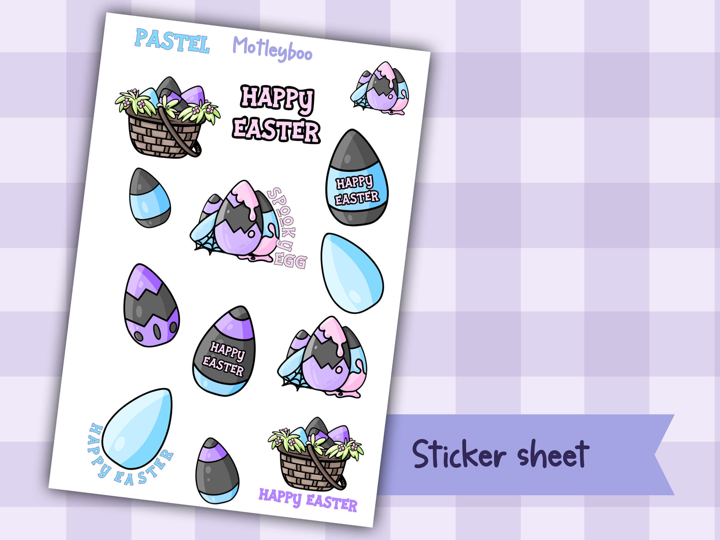 Gothic easter stickers, pastel goth eggs, journaling deco, spring season, stickers for Easter