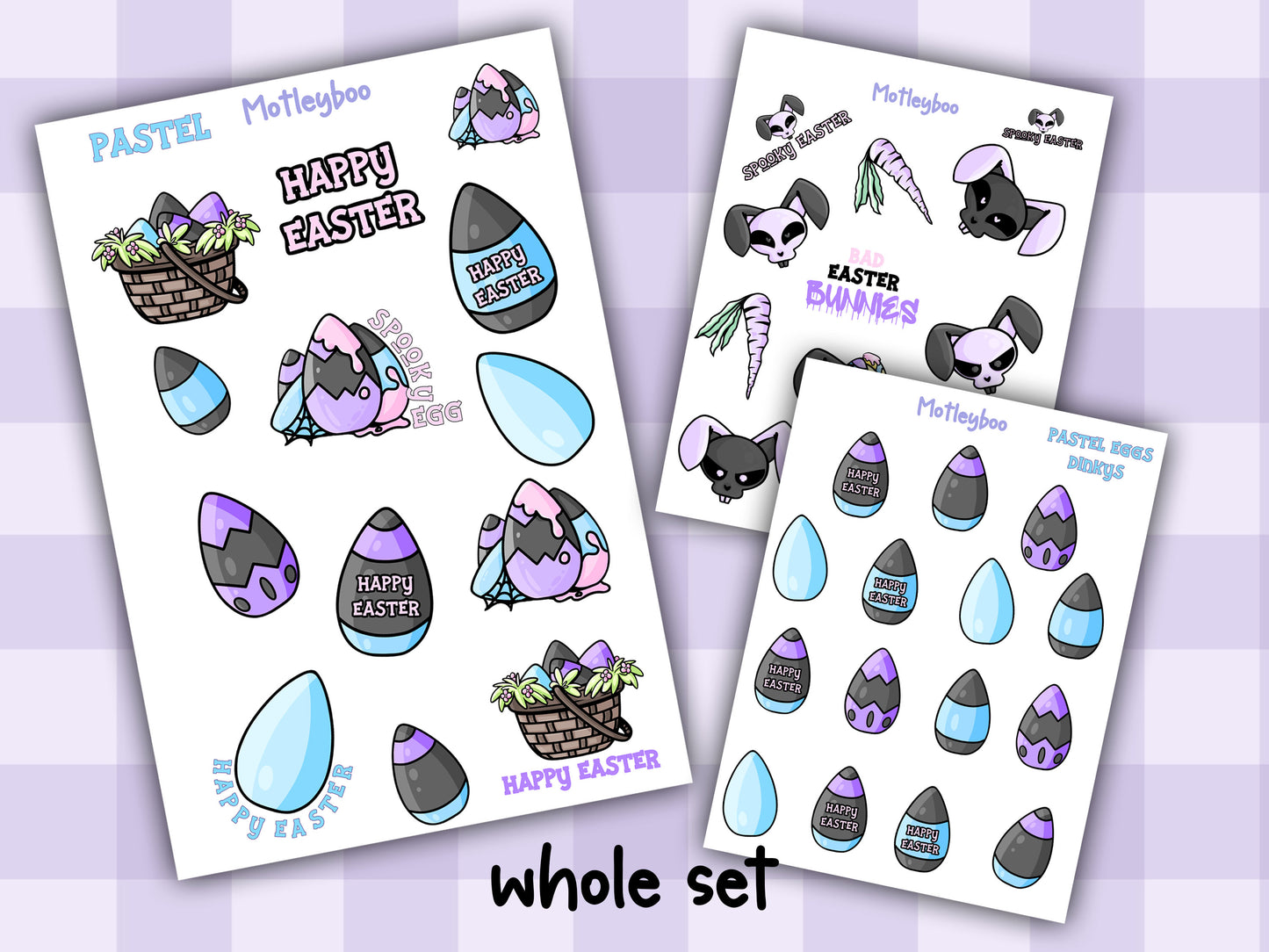 Gothic easter stickers, pastel goth eggs, journaling deco, spring season, stickers for Easter