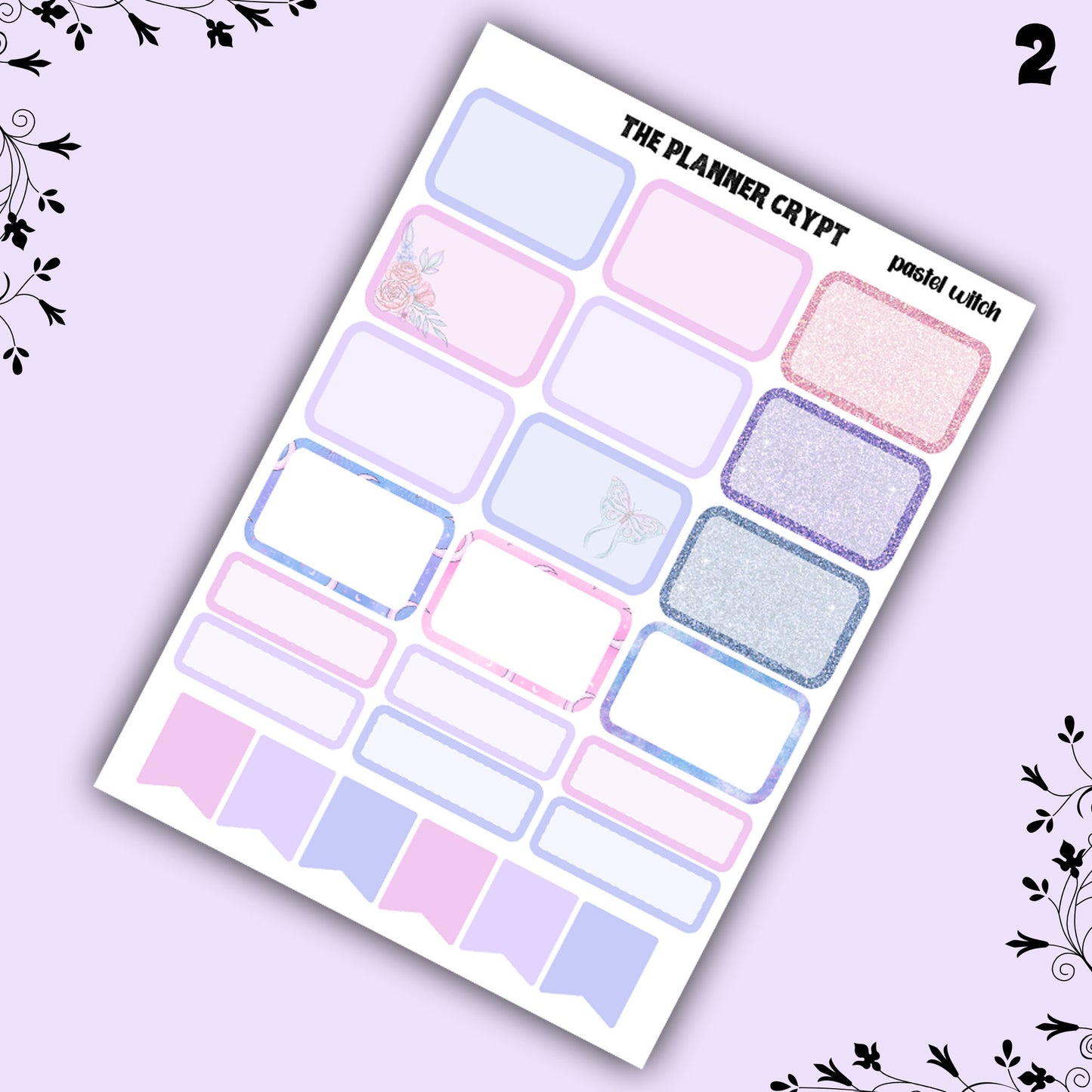 weekly planner sticker kit, pastel witch, planner stickers, witchy sticker sheet, vertical planner, cute stickers, pastel goth, goth planner