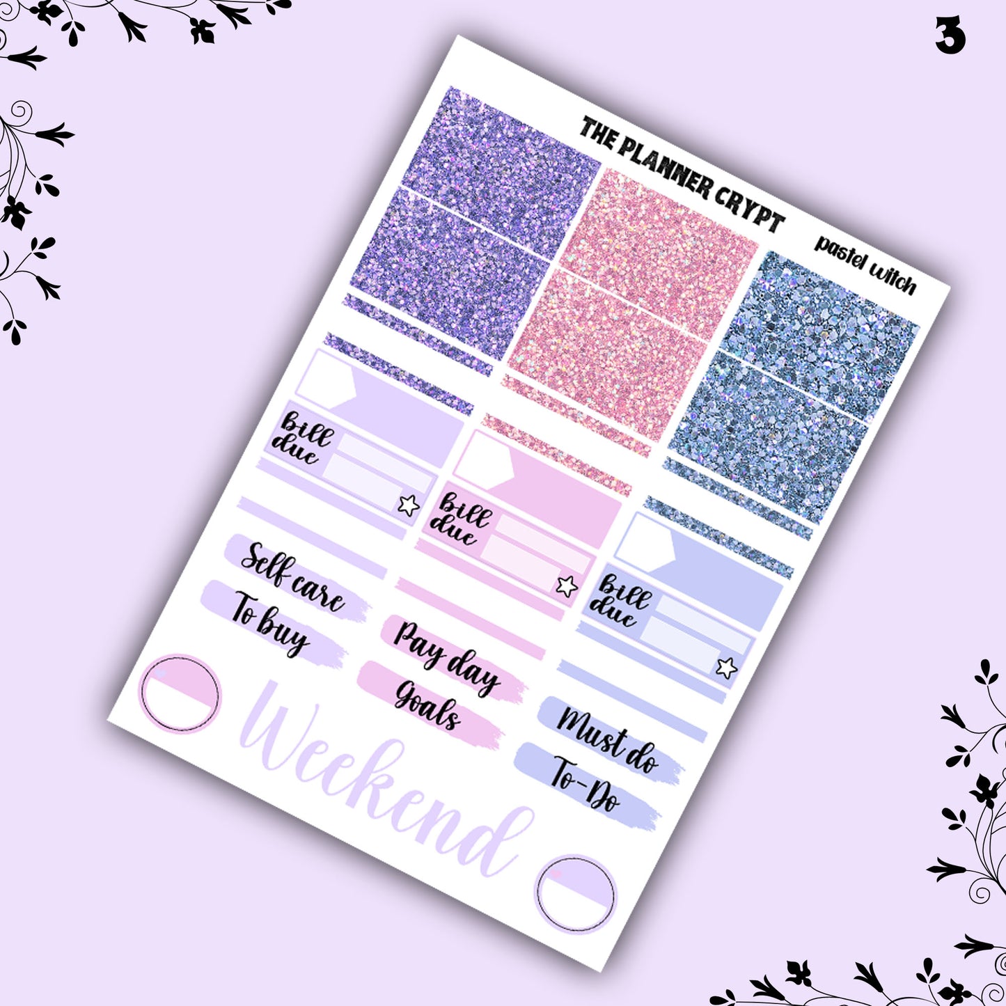 weekly planner sticker kit, pastel witch, planner stickers, witchy sticker sheet, vertical planner, cute stickers, pastel goth, goth planner