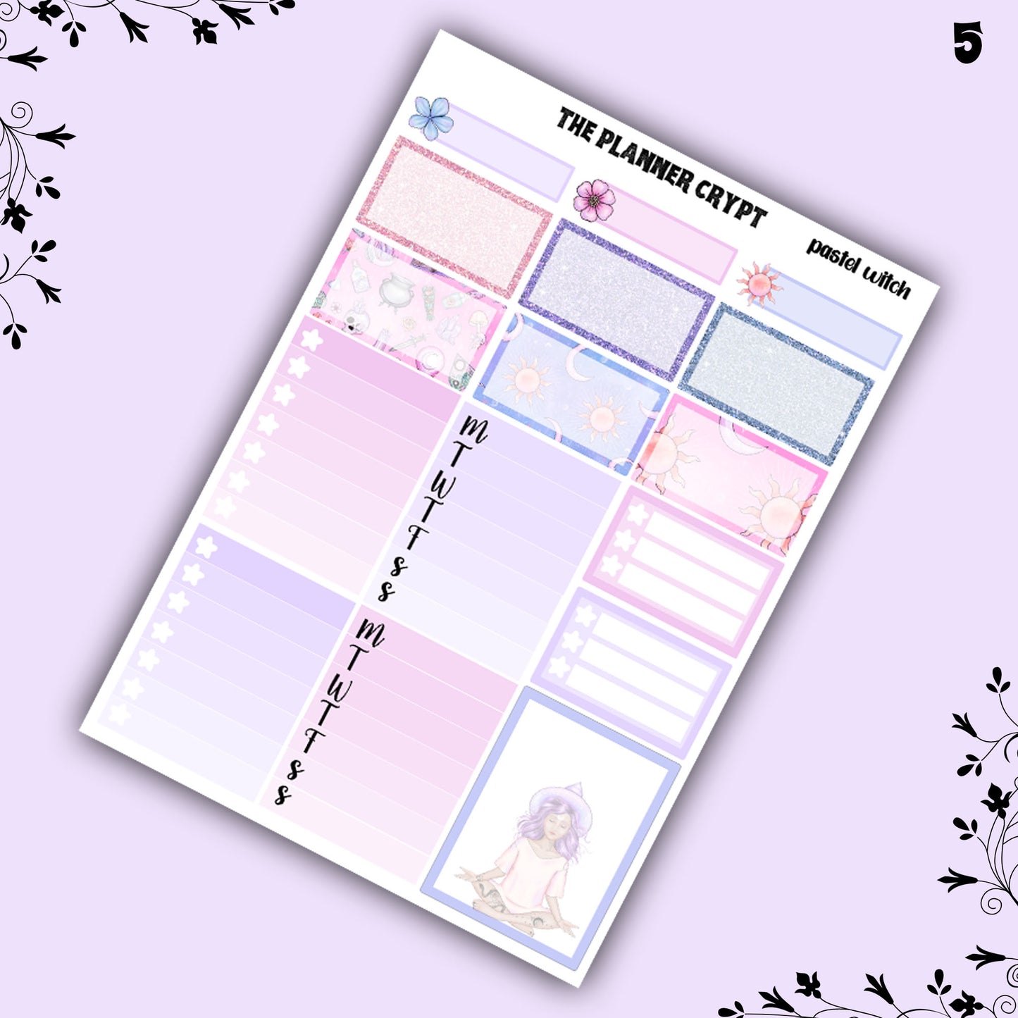 weekly planner sticker kit, pastel witch, planner stickers, witchy sticker sheet, vertical planner, cute stickers, pastel goth, goth planner
