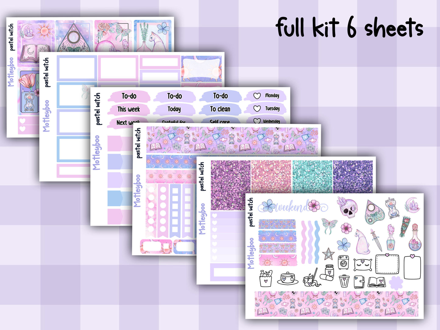 Goth Weekly Planner Sticker Kit, Spooky witchy Halloween Vertical Planning Stickers, Pastel witch
