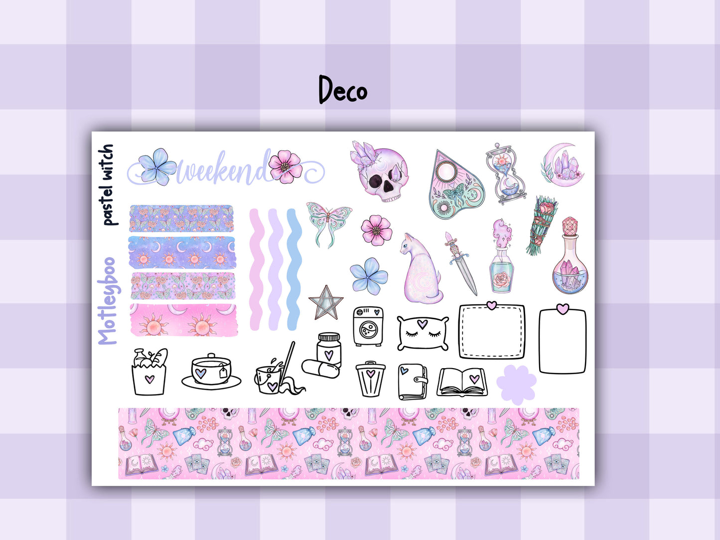 Goth Weekly Planner Sticker Kit, Spooky witchy Halloween Vertical Planning Stickers, Pastel witch