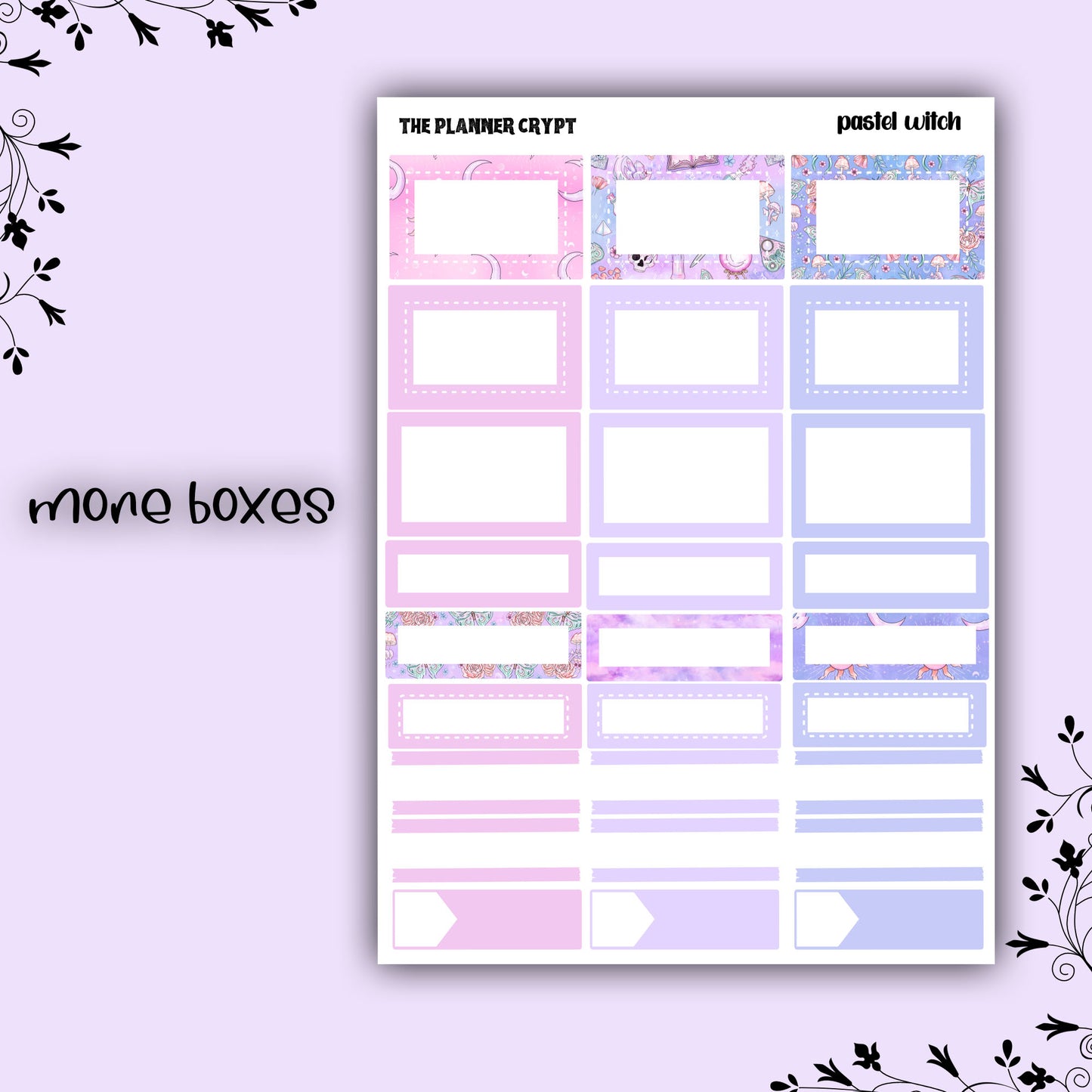 Weekly planner sticker kit, vertical planner stickers, goth planner, functional stickers, weekly planner, pastel witch