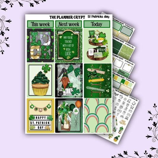 St Patricks day weekly planner sticker kit, vertical planner