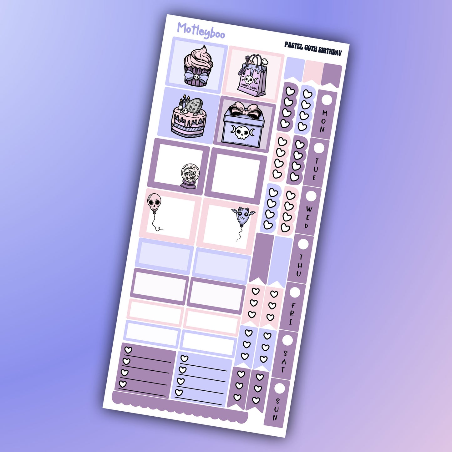 Hobonichi weeks weekly planner sticker kit, goth planner stickers, pastel goth birthday