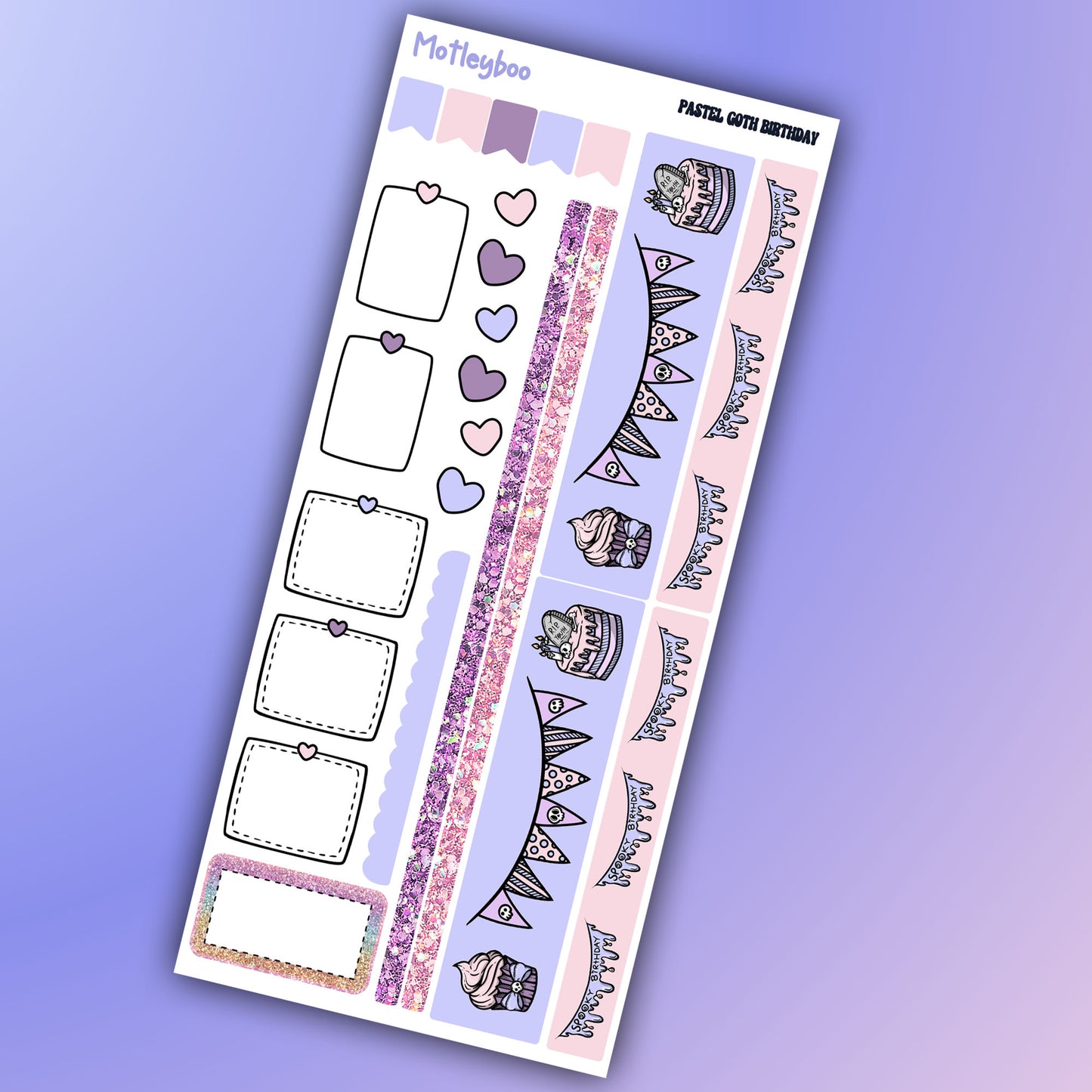 Hobonichi weeks weekly planner sticker kit, goth planner stickers, pastel goth birthday