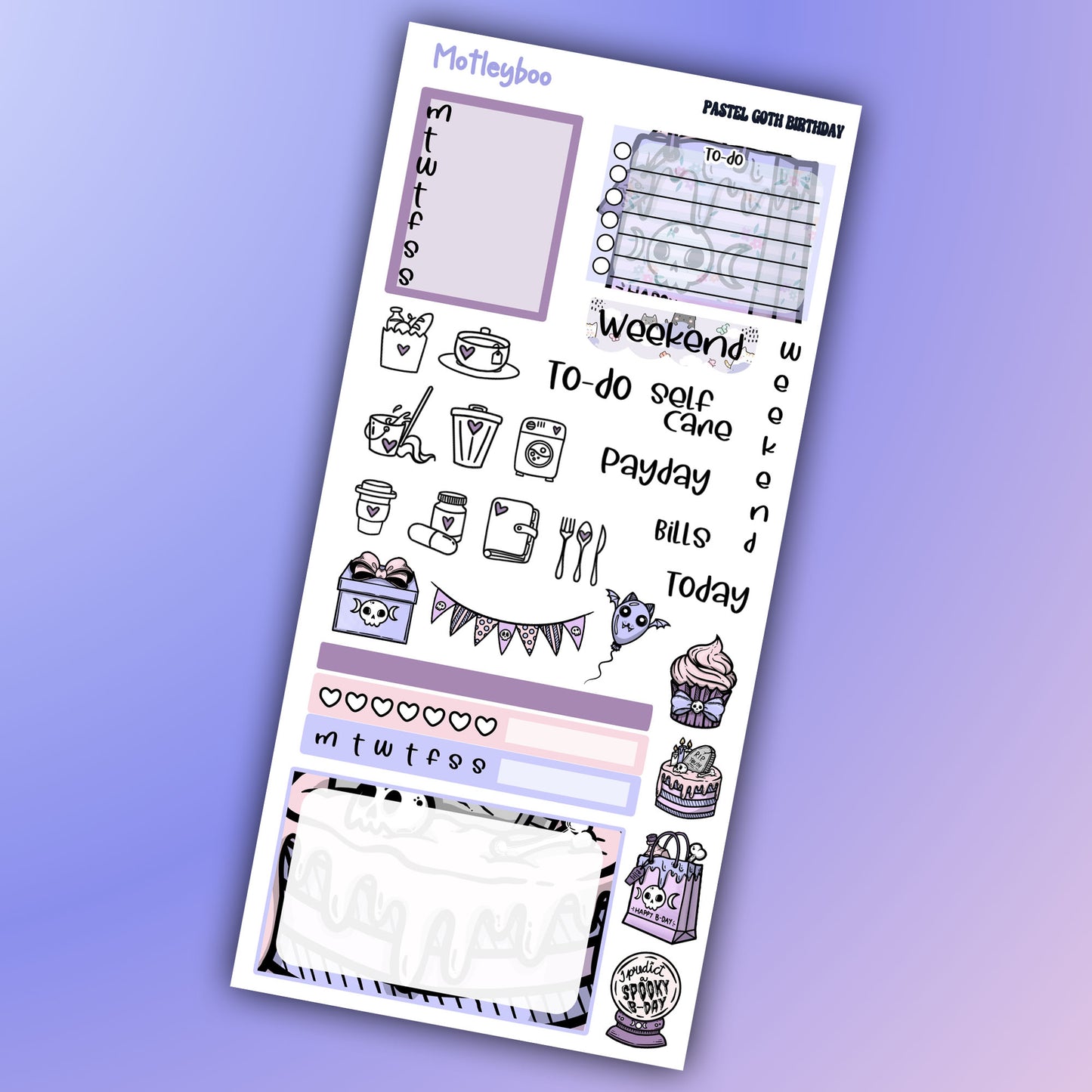 Hobonichi weeks weekly planner sticker kit, goth planner stickers, pastel goth birthday