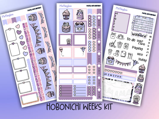 Hobonichi weeks weekly planner sticker kit, goth planner stickers, pastel goth birthday