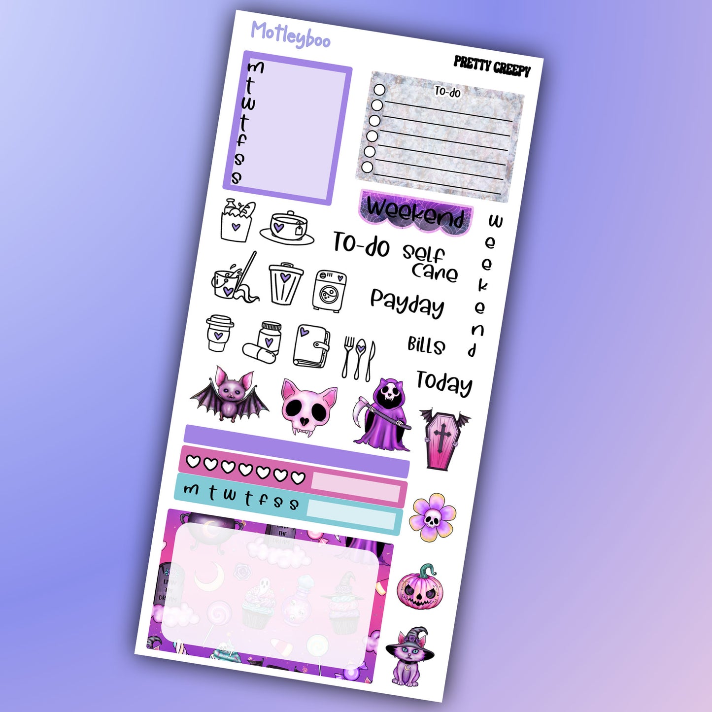 Spooky Hobonichi weeks, spooky stickers, gothic planner, functional stickers, planner stickers, halloween sticker kit, Autumn sticker kit