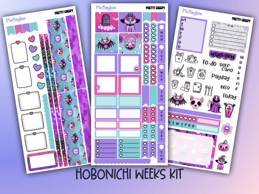 Spooky Hobonichi weeks, spooky stickers, gothic planner, functional stickers, planner stickers, halloween sticker kit, Autumn sticker kit