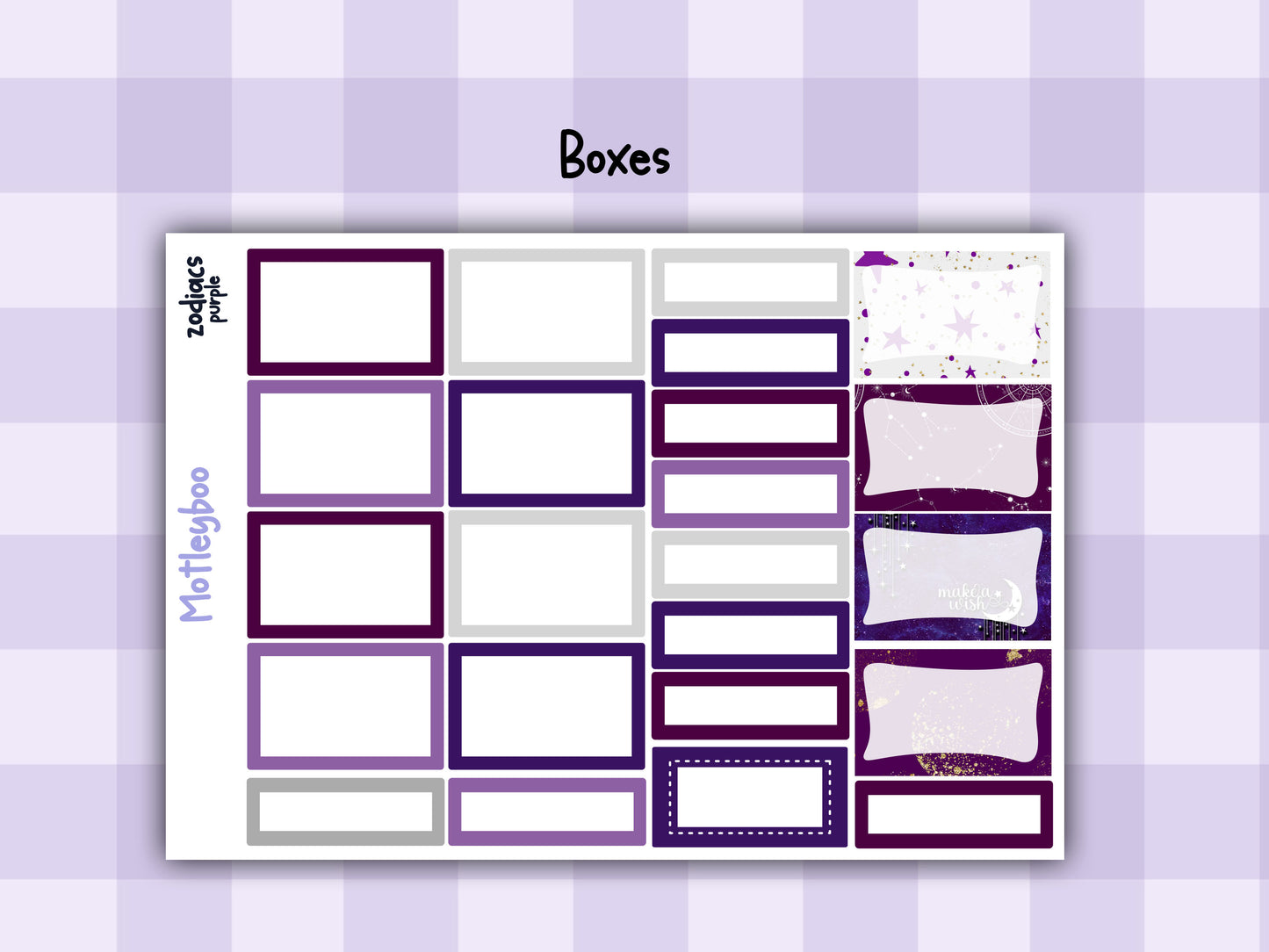 Purple Zodiac Celestial Weekly Planner Sticker Kit for vertical planners, Witchy vibes