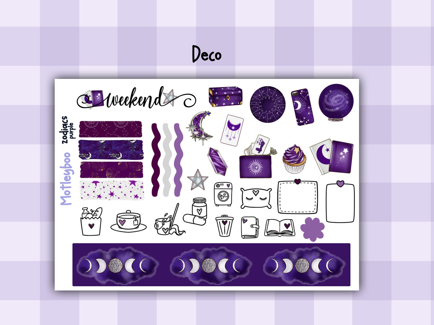 Purple Zodiac Celestial Weekly Planner Sticker Kit for vertical planners, Witchy vibes