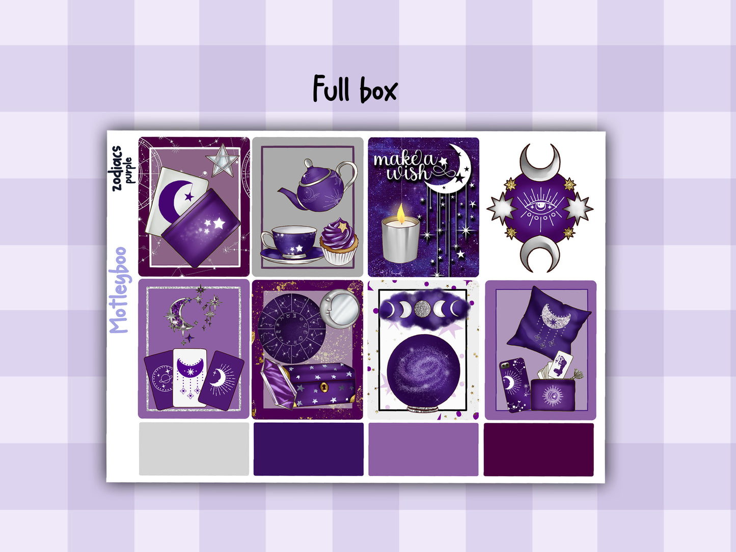 Purple Zodiac Celestial Weekly Planner Sticker Kit for vertical planners, Witchy vibes