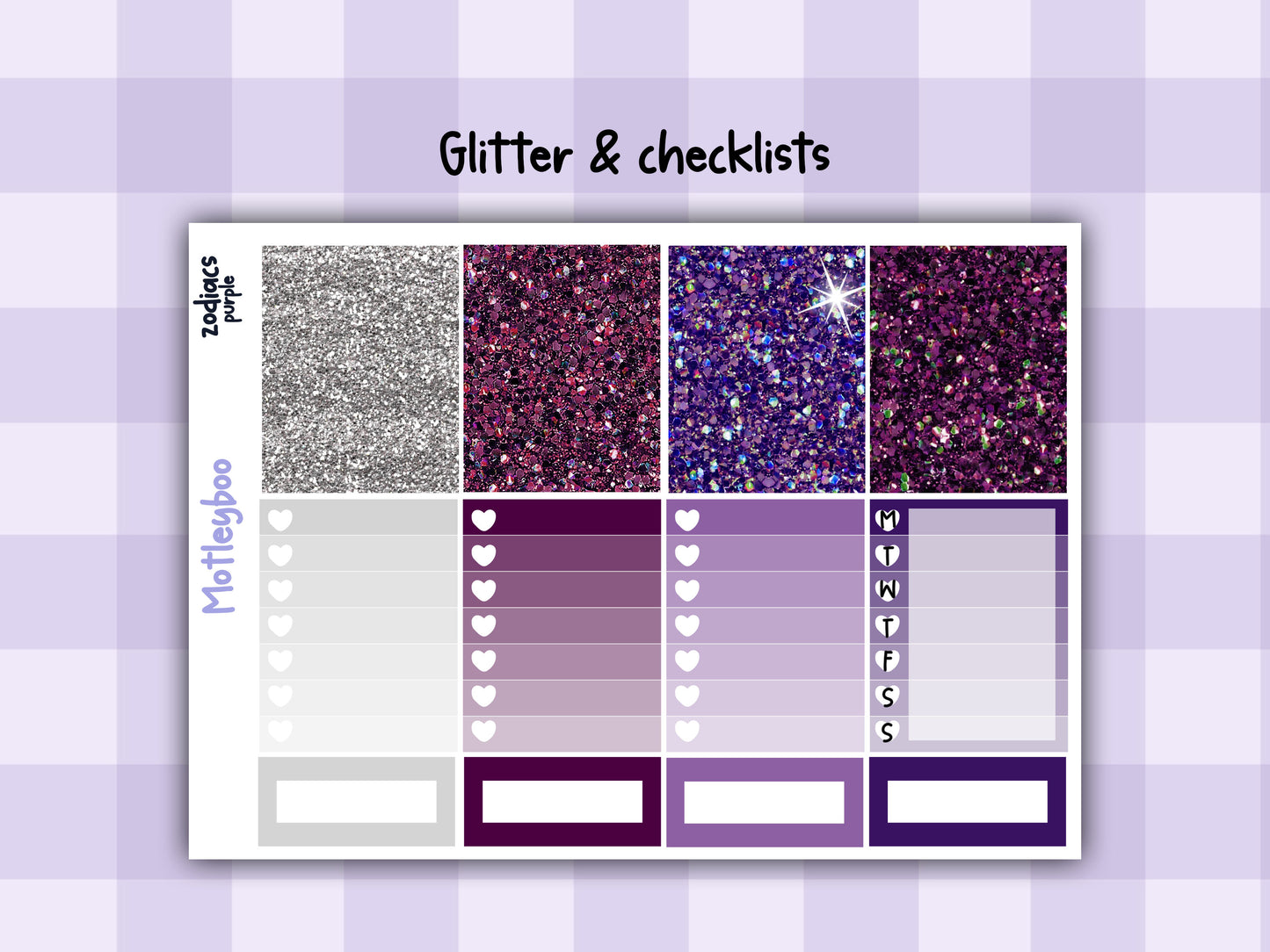 Purple Zodiac Celestial Weekly Planner Sticker Kit for vertical planners, Witchy vibes