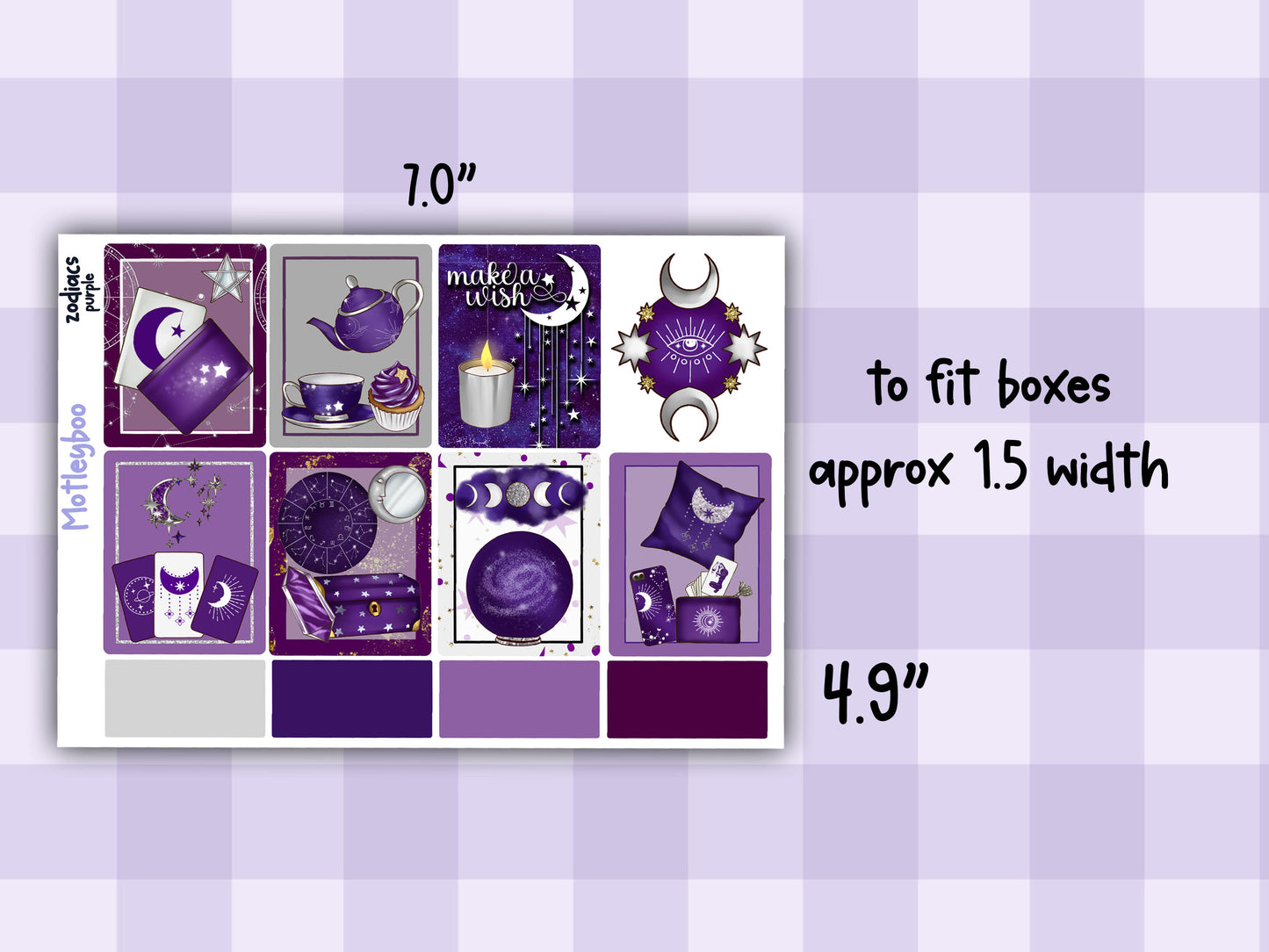 Purple Zodiac Celestial Weekly Planner Sticker Kit for vertical planners, Witchy vibes