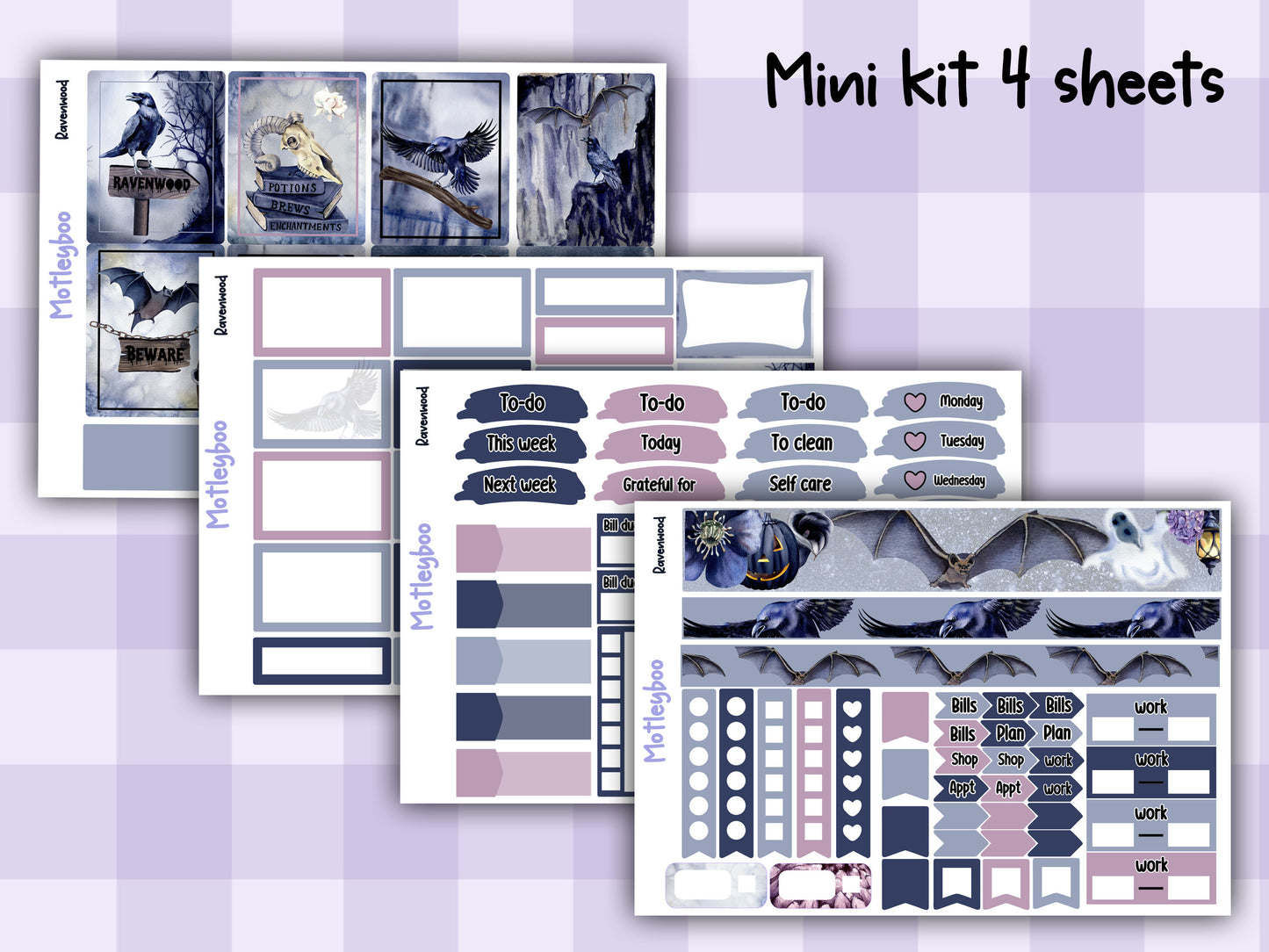 Gothic Raven Weekly Planner Sticker Kit, Vertical Layout, Spooky Halloween planning, ravenwood