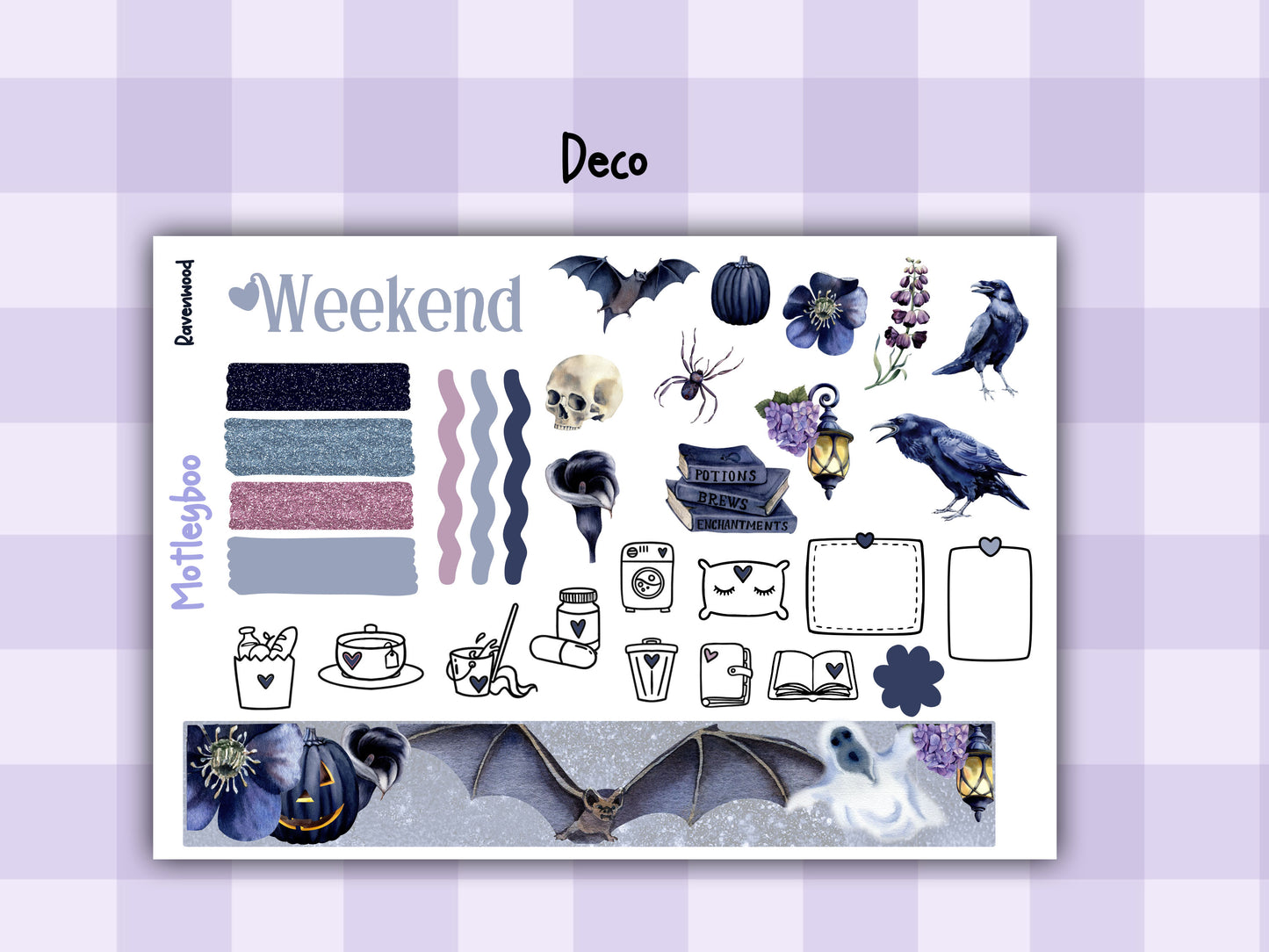 Gothic Raven Weekly Planner Sticker Kit, Vertical Layout, Spooky Halloween planning, ravenwood