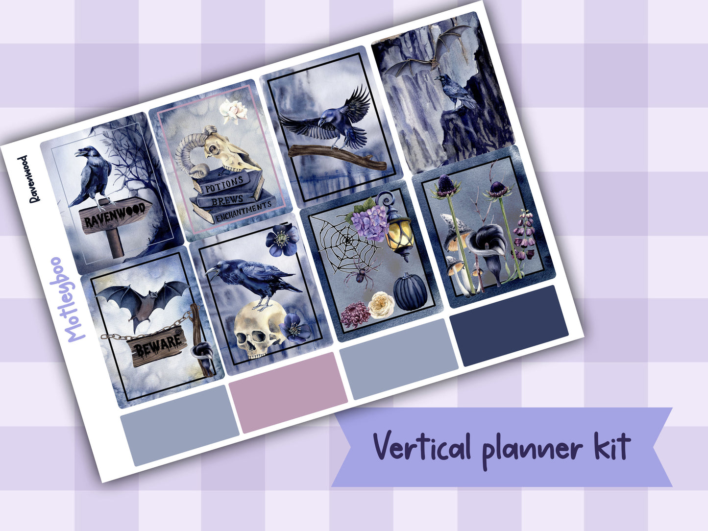 Gothic Raven Weekly Planner Sticker Kit, Vertical Layout, Spooky Halloween planning, ravenwood