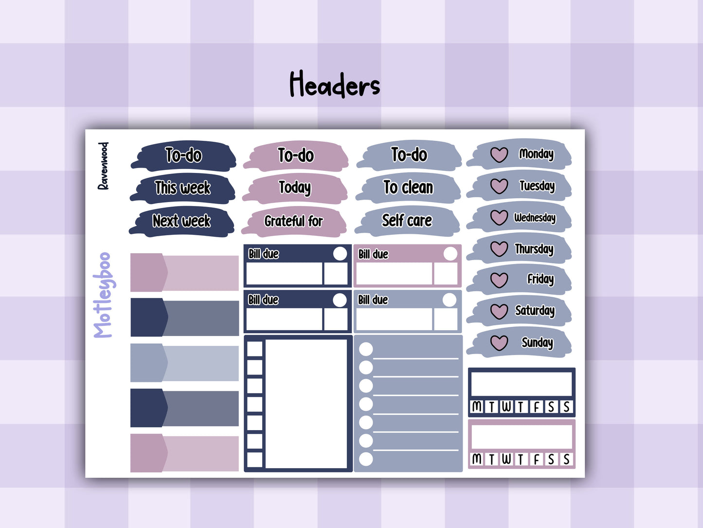 Gothic Raven Weekly Planner Sticker Kit, Vertical Layout, Spooky Halloween planning, ravenwood