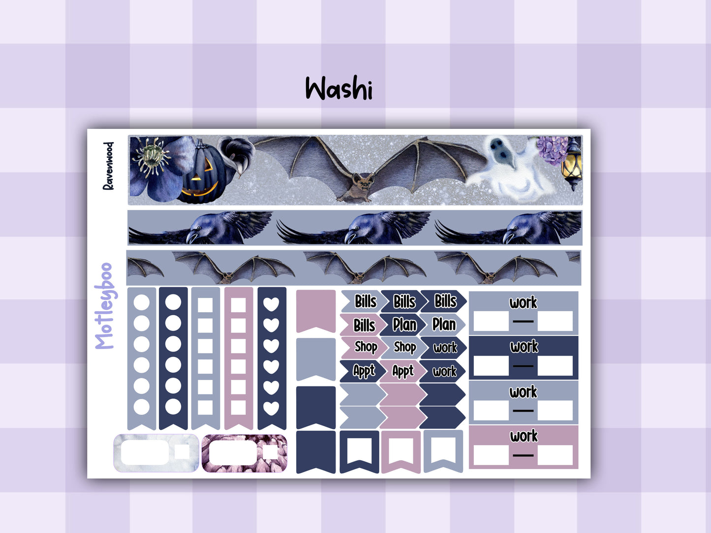 Gothic Raven Weekly Planner Sticker Kit, Vertical Layout, Spooky Halloween planning, ravenwood
