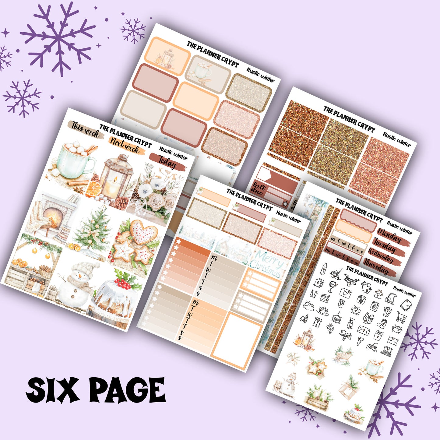 Rustic winter christmas weekly planner kit, winter stickers, christmas stickers