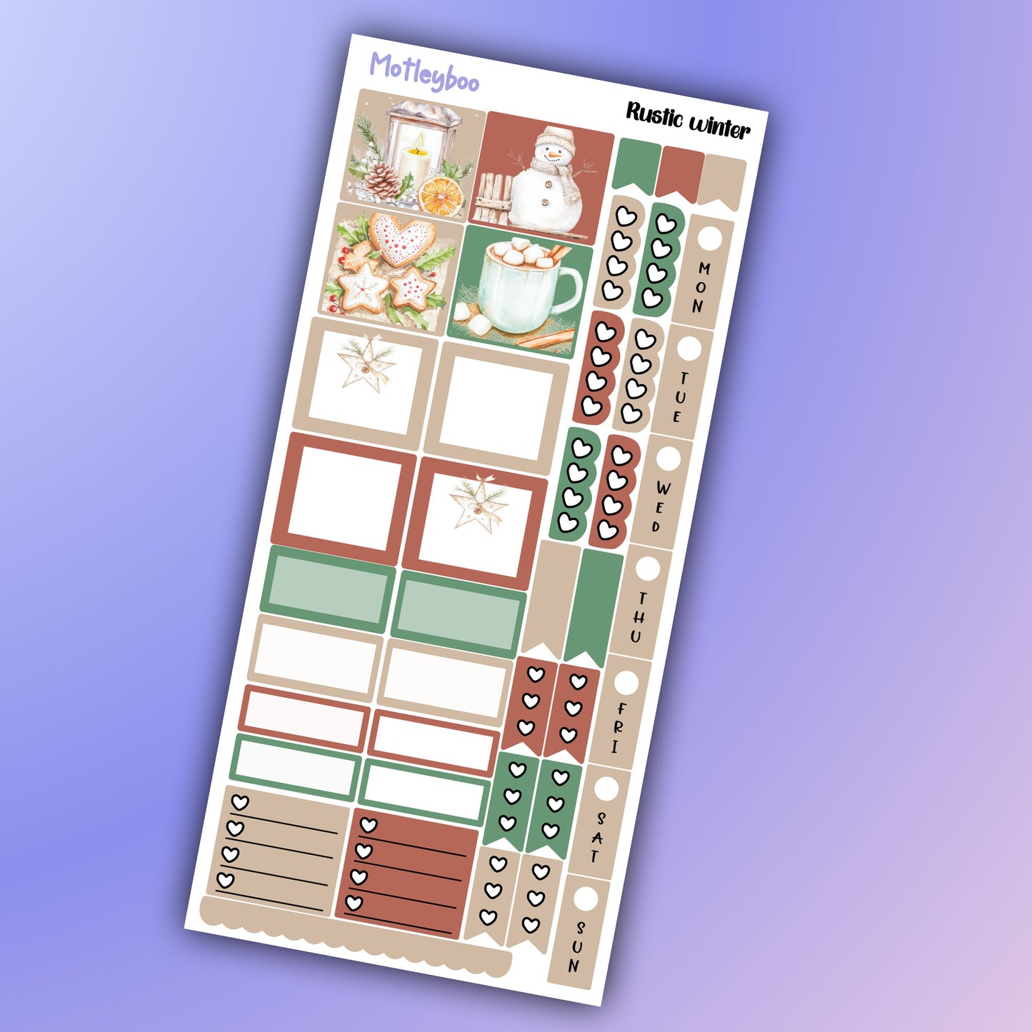 Rustic winter hobonichi weekly sticker kit, christmas themed stickers