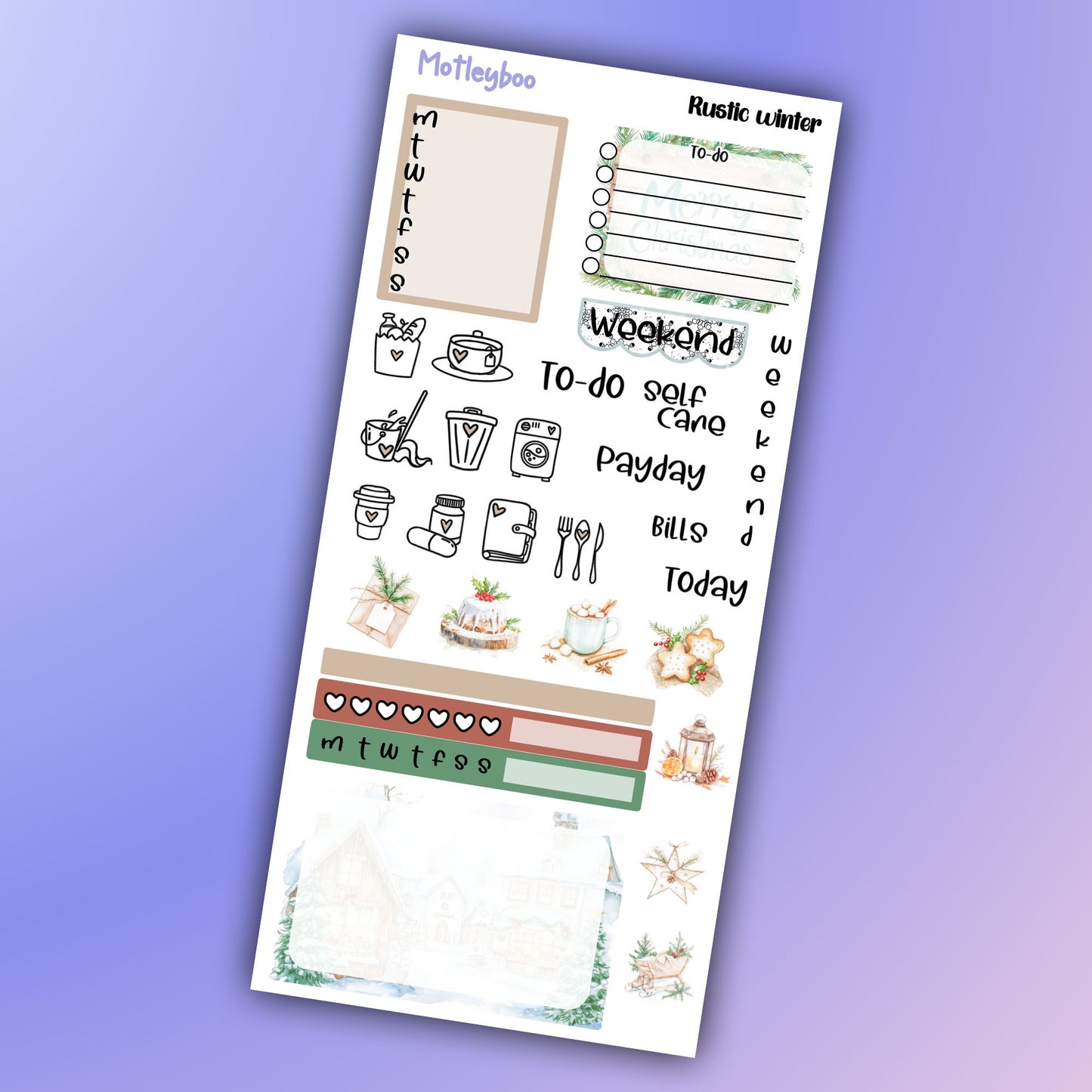 Rustic winter hobonichi weekly sticker kit, christmas themed stickers