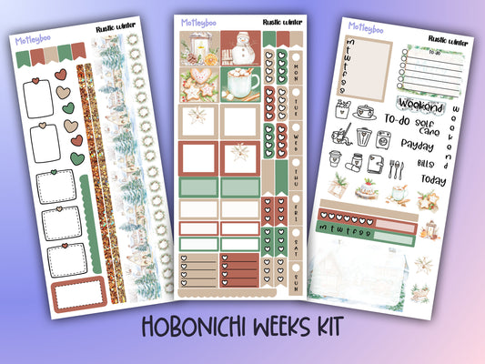 Rustic winter hobonichi weekly sticker kit, christmas themed stickers