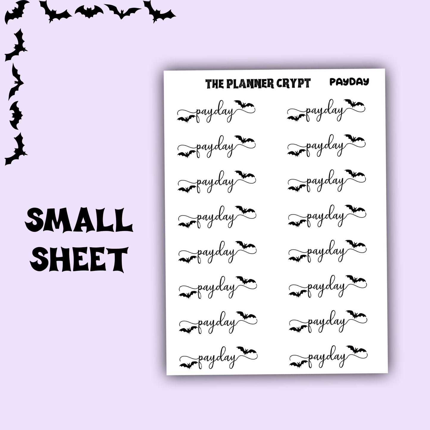 planner stickers, script words, planner sticker headers, goth planner, vertical planner, small journal, functional stickers, bat stickers