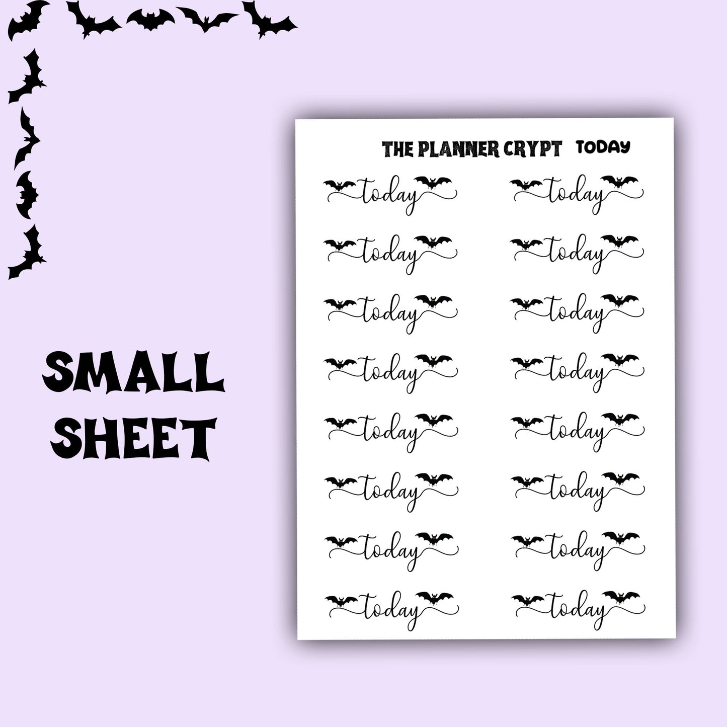 planner stickers, script words, planner sticker headers, goth planner, vertical planner, small journal, functional stickers, bat stickers
