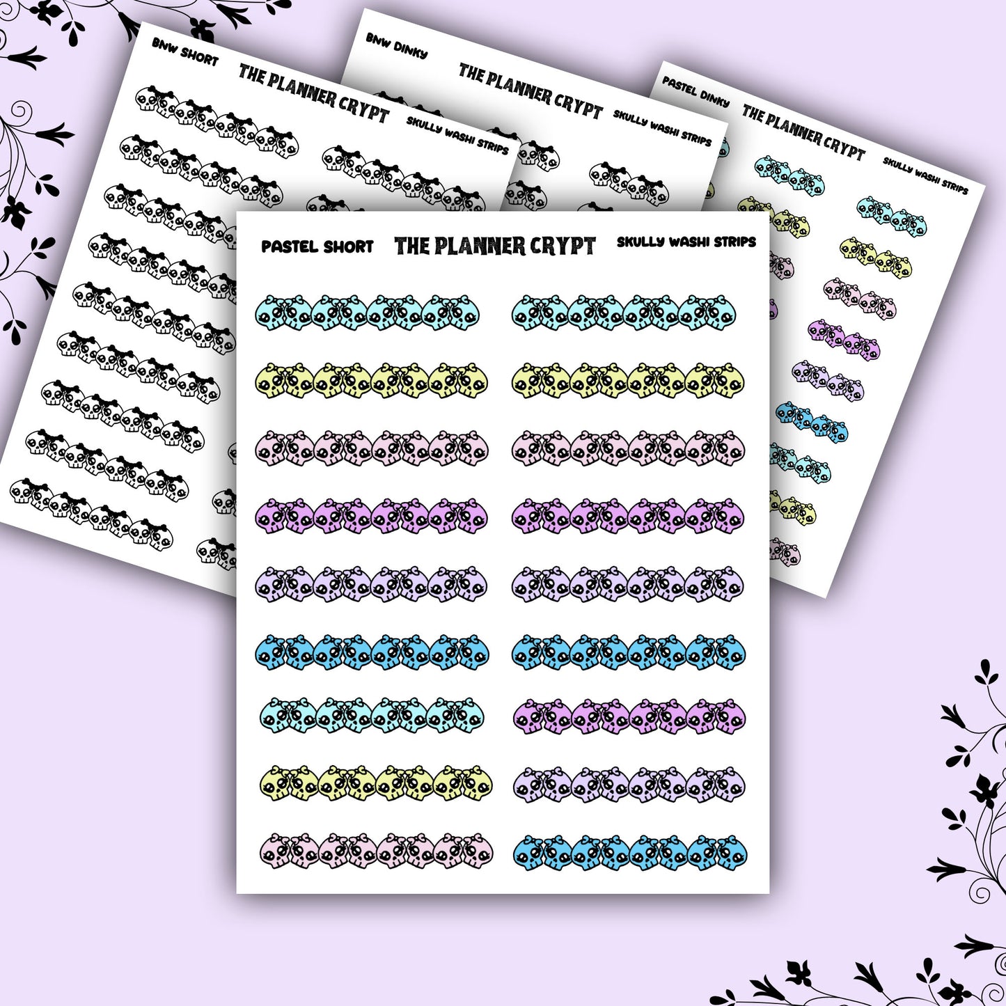 washi strip stickers,skulls,spooky, planner sticker, pastel goth,vertical planner, small journal,goth planner,functional stickers,hobonichi