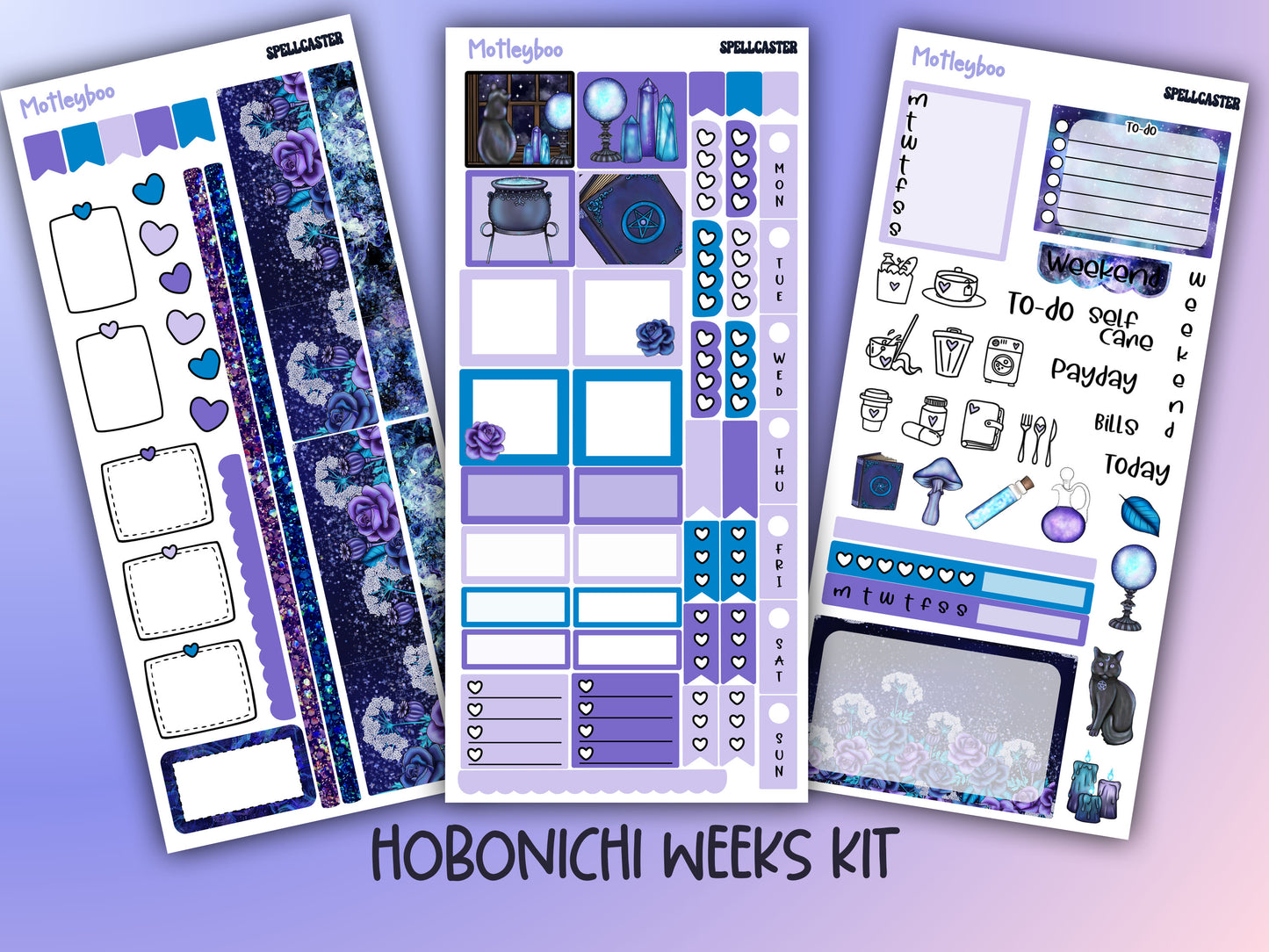 Hobonichi weeks, sticker kit, hobonichi planner, celestial stickers, witchy planner, hobonichi functional stickers, planner stickers, goth