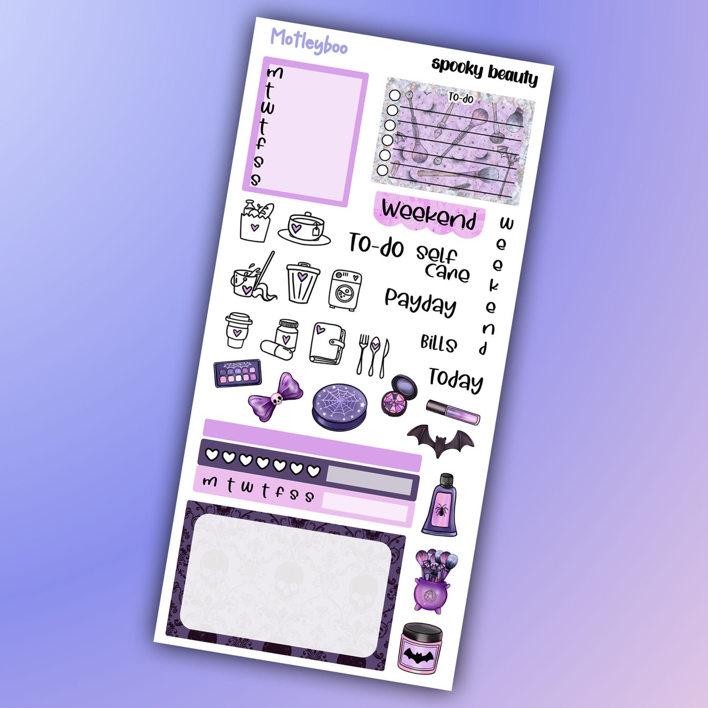 Hobonichi weeks, sticker kit, hobonichi planner, goth planner, witch vibes, spooky beauty, stickers, goth sticker, goth make up, summer goth