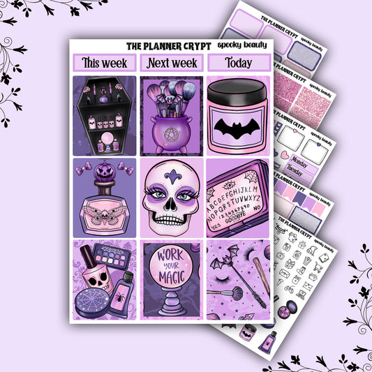 weekly planner sticker kit, planner stickers, spooky beauty