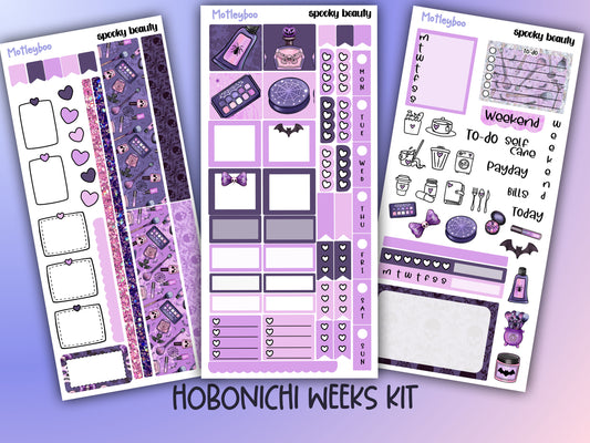 Hobonichi weeks, sticker kit, hobonichi planner, goth planner, witch vibes, spooky beauty, stickers, goth sticker, goth make up, summer goth