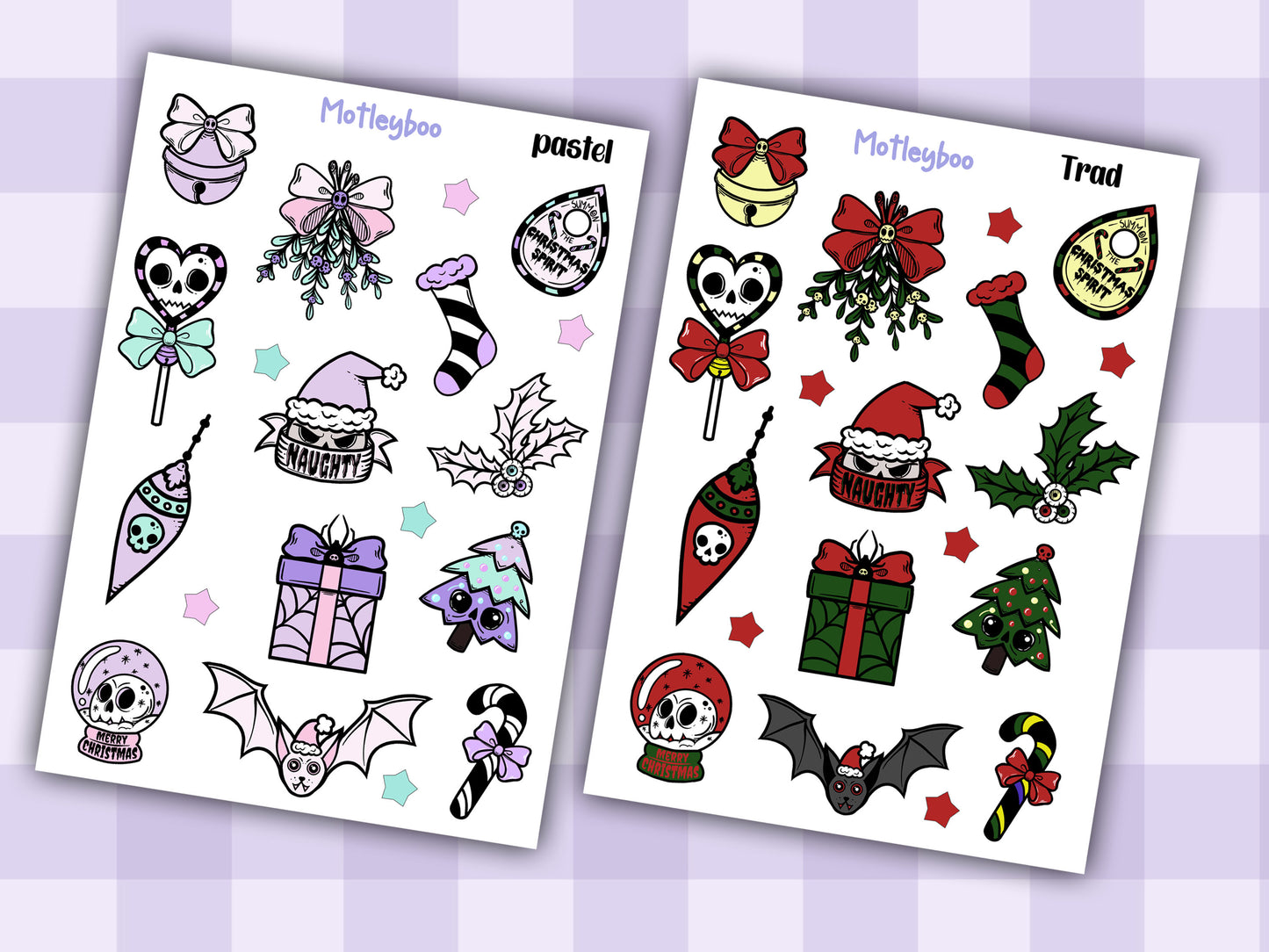 christmas sticker sheet, spooky christmas stickers, planner stickers, creepy xmas, stickers for Christmas, card stickers, journaling