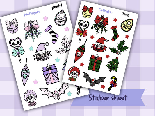 christmas sticker sheet, spooky christmas stickers, planner stickers, creepy xmas, stickers for Christmas, card stickers, journaling