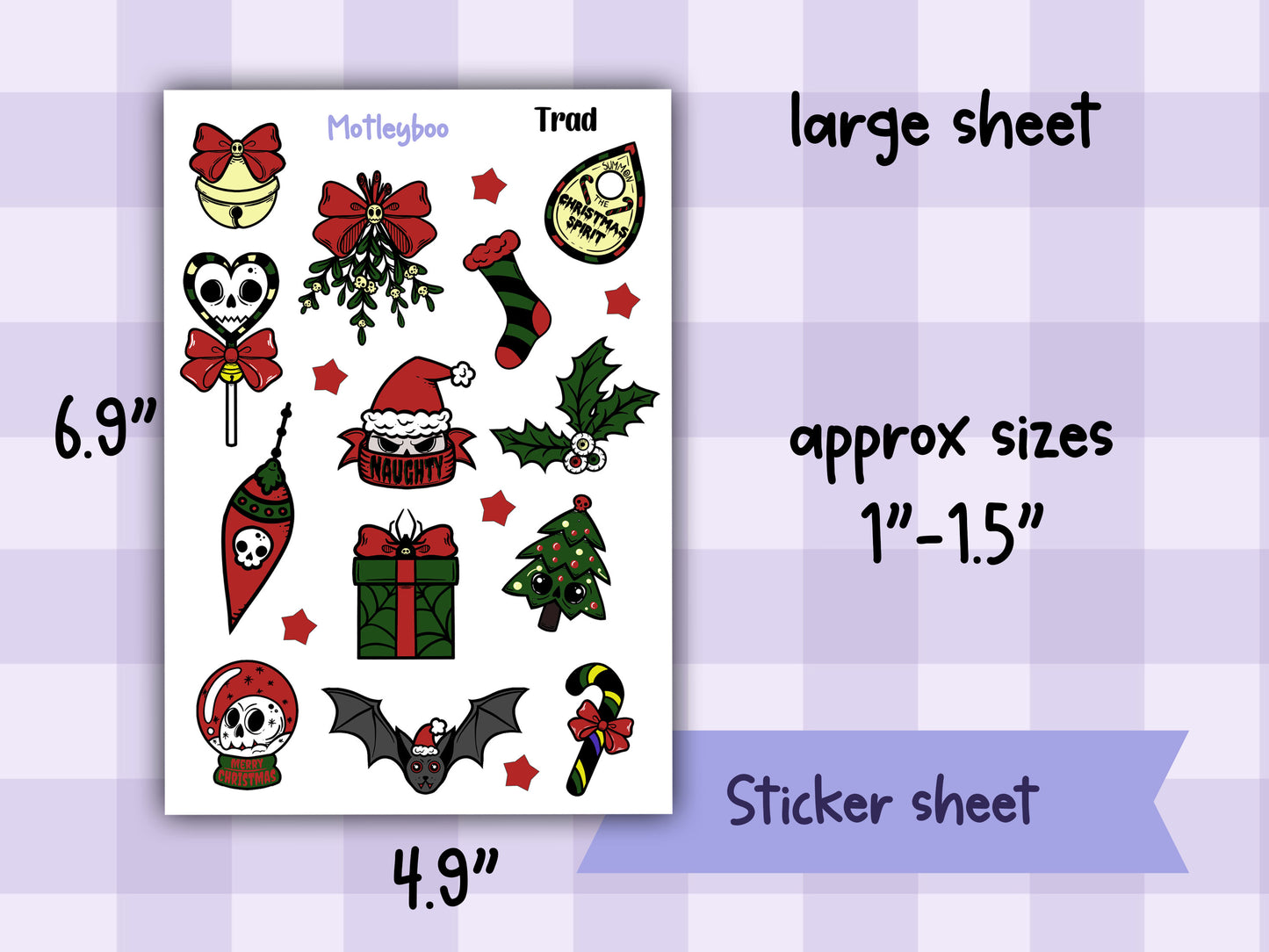 christmas sticker sheet, spooky christmas stickers, planner stickers, creepy xmas, stickers for Christmas, card stickers, journaling