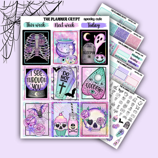 weekly planner sticker kit, planner stickers, pastel goth stickers, spooky sticker kit, vertical planner, cute stickers, witchy planner