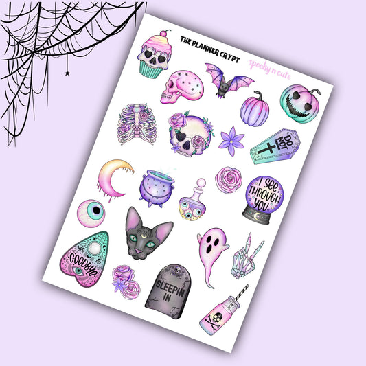 sticker sheet, planner stickers, vertical planner cute stickers, goth stickers, witch stickers, spooky stickers