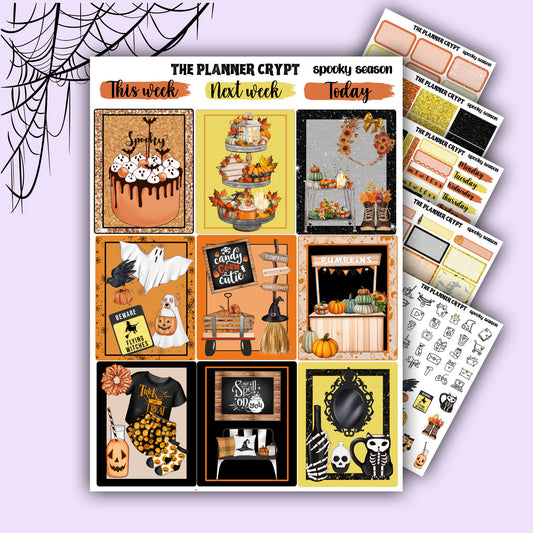 weekly planner sticker kit, fall, autumn stickers, gothic, spooky, halloween sticker kit, vertical planner, planner, seasonal stickers