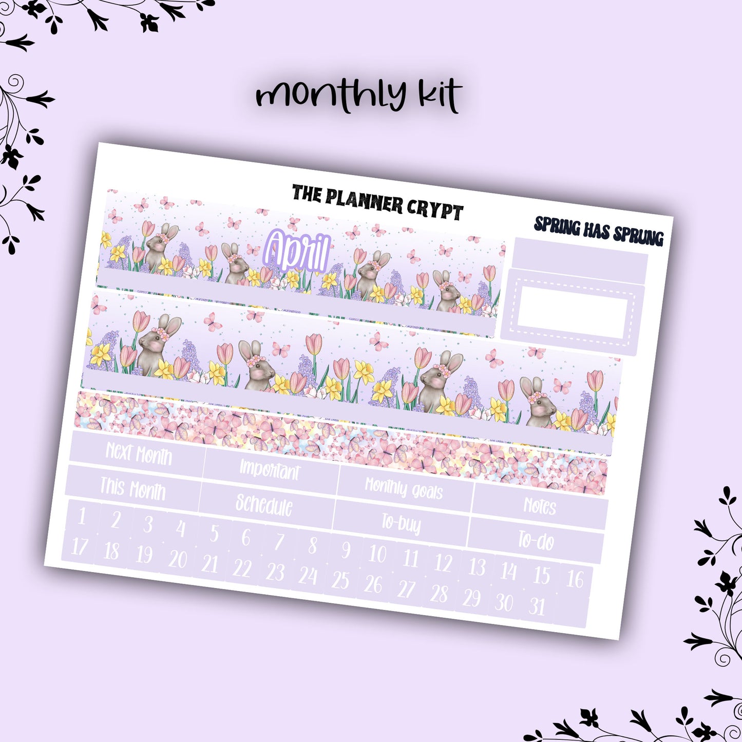 Monthly planner sticker kit, monthly stickers, vertical planner, springtime, easter planner stickers, vertical planner, spring has sprung