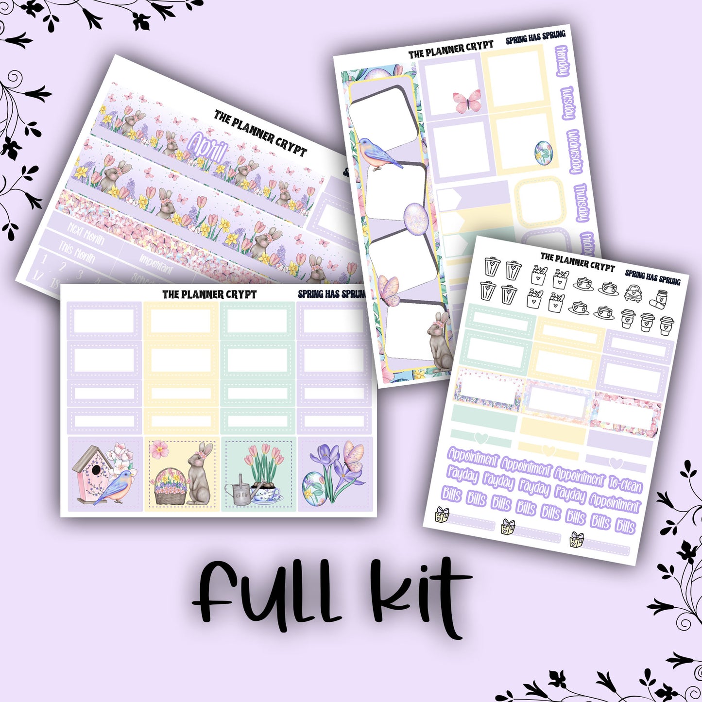 Monthly planner sticker kit, monthly stickers, vertical planner, springtime, easter planner stickers, vertical planner, spring has sprung