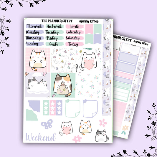 Spring kitties Hobonichi planner sticker kit, cat stickers, hobonichi cousin sticker kit