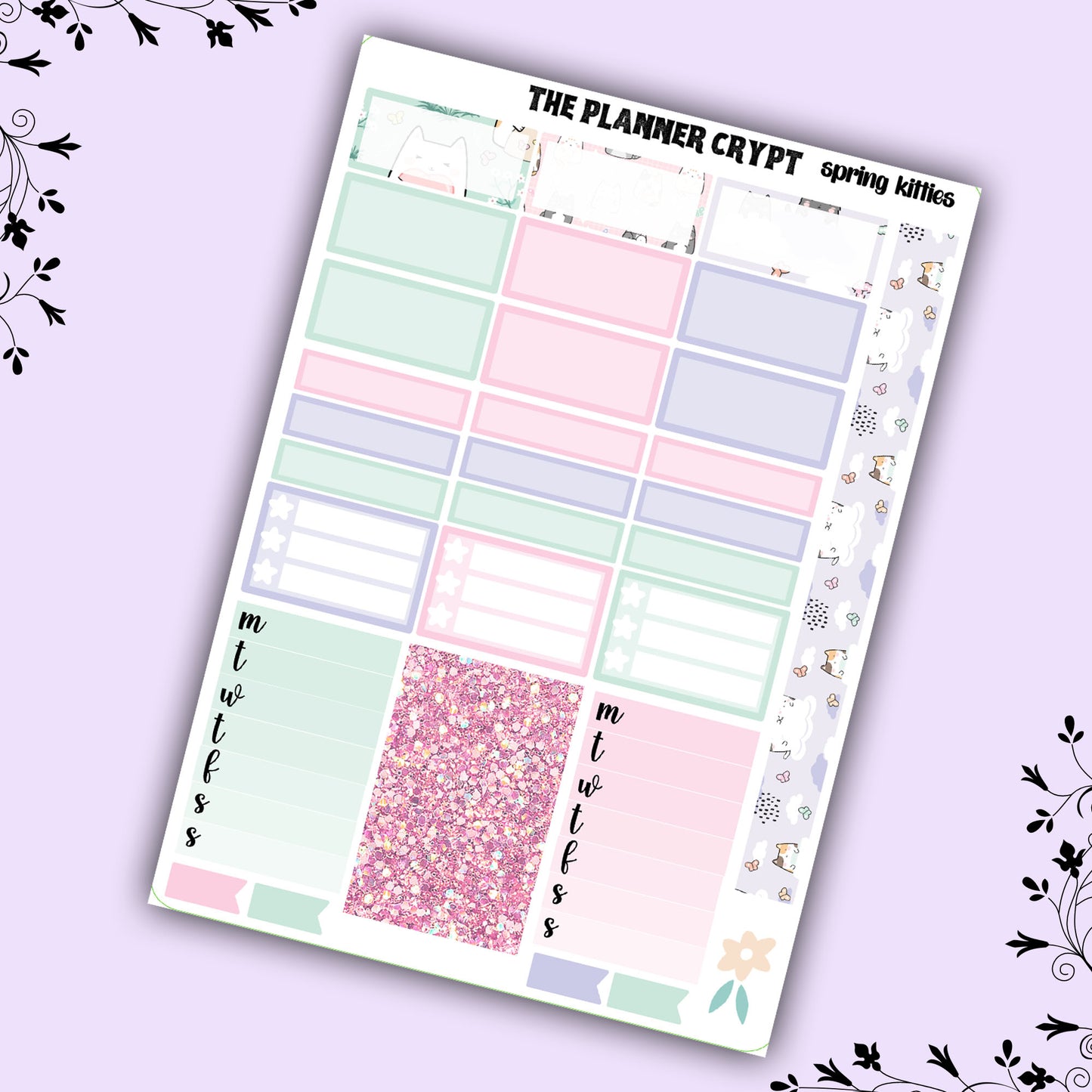 Spring kitties Hobonichi planner sticker kit, cat stickers, hobonichi cousin sticker kit