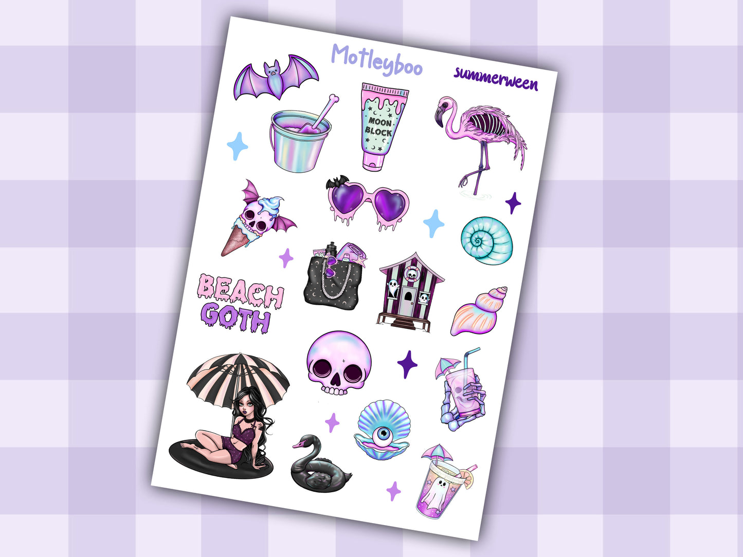 planner stickers, vertical planner, deco stickers, weekly planner, summerween, goth planner, beach goth,