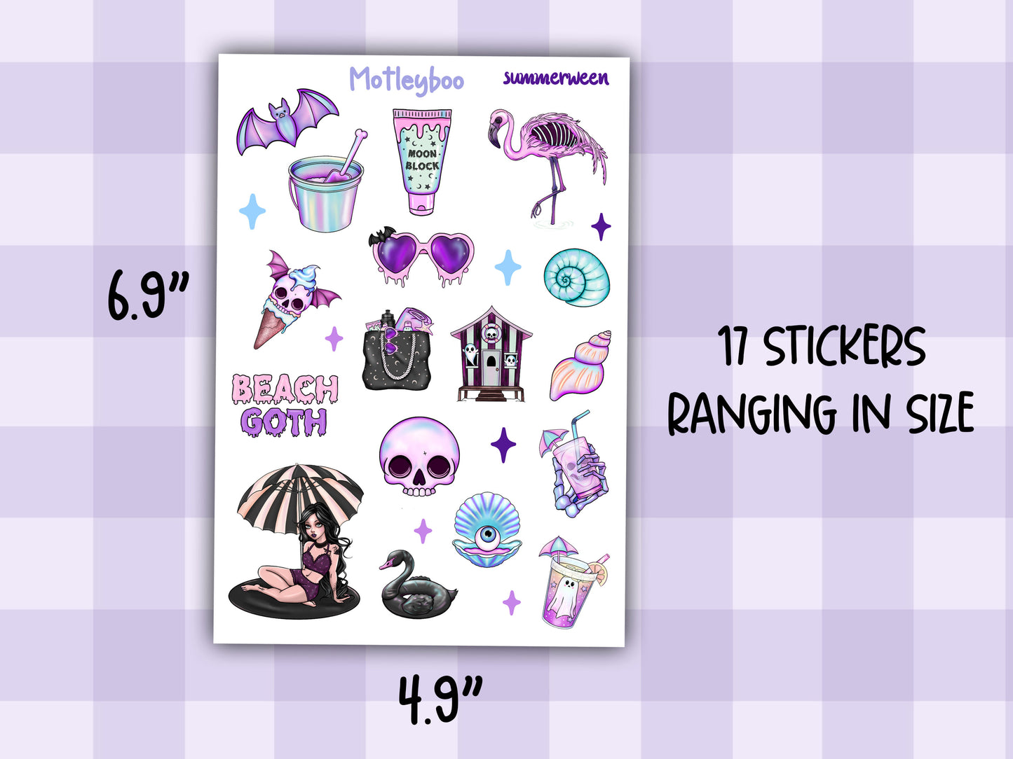 planner stickers, vertical planner, deco stickers, weekly planner, summerween, goth planner, beach goth,