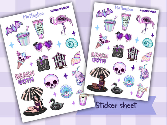 planner stickers, vertical planner, deco stickers, weekly planner, summerween, goth planner, beach goth,